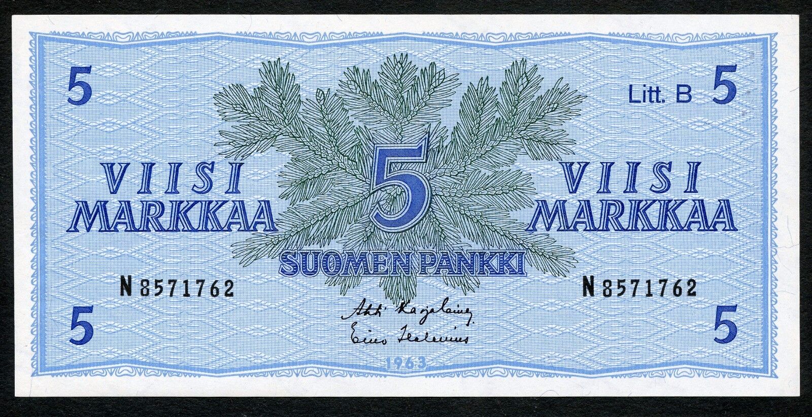 cheap Finland SEAL limited product 5 Markkaa 1963 B UNC Litt Condition