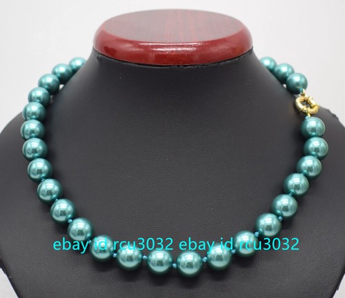 8/10/12mm Natural Dark Green South Sea Shell Pearl Round Beads Necklace 20" - Picture 1 of 15