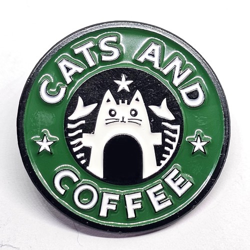 Katzen und Kaffee Emaille Anstecknadel Brosche Humorvoll Spaß Schwarz Weiß Grün Katzenabzeichen - Bild 4 von 15