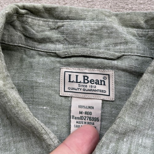 L.L. Bean Men’s Pure Linen Light Weight Button Up Shirt Washed Green Size S - Picture 4 of 15