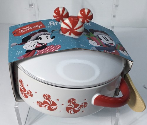 Brie Baker With Wooden Spoon Disney Mickey Mouse Christmas Peppermint Swirl New - Picture 1 of 6