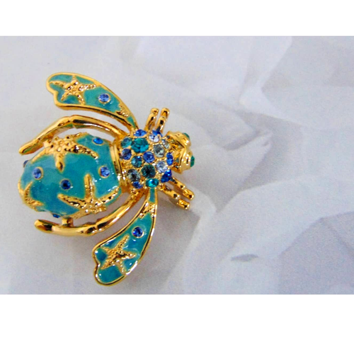 Joan Rivers STARFISH BEE PIN Brooch Enameled Gold Blue Crystal Rhinestones NWOT - Picture 2 of 5