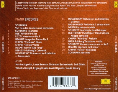 MARTHA ARGERICH / EMIL GILELS / ALEXIS WEISSENBERG PIANO ENCORES NEW CD