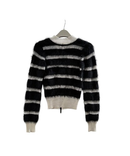 Damen Original Emporio Armani Strickjacke Reißverschluss gestreift schwarz & elfenbein Größe 6 - Bild 2 von 9