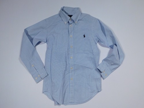 RALPH LAUREN Boys Blue Navy White Plaid Button Front Cotton Shirt Sz 10 - Picture 2 of 6