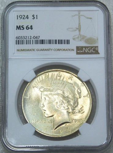 1924 Peace Silver Dollar NGC MS64 White Frosty Luster Premium Quality #U251A