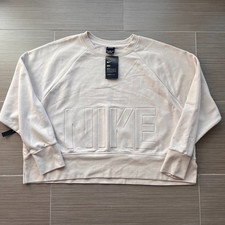 Nike Dri-FIT Cropped Sweatshirt Women s XXL Beige Embossed Logo Crewneck NWT