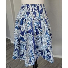 LRL Ralph Lauren Summer Skirt Paisley A-Line Knee Navy White Cotton Sz 14 NWT