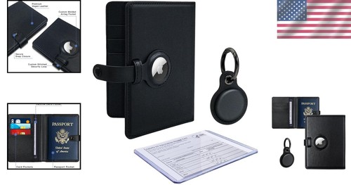 Portafoglio e porta passaporto unisex AirTag - nero, pelle, set etichette portachiavi - Foto 2 di 9