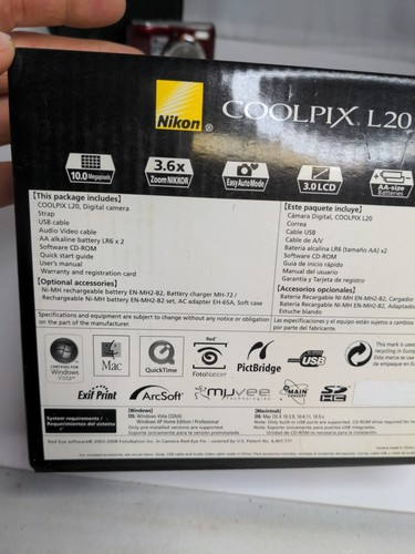 Nikon COOLPIX L20 10.0MP Digital Camera Red Tested Working w/Box, SD & Case E2 - Picture 6 of 8
