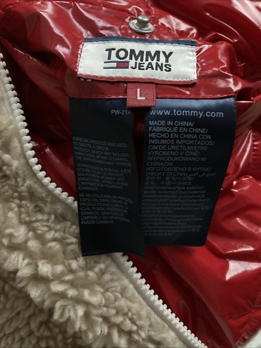 Tommy Jeans Rot Glanz Wende Puffer/Bomberjacke. Größe L (UK 14) - Bild 12 von 15