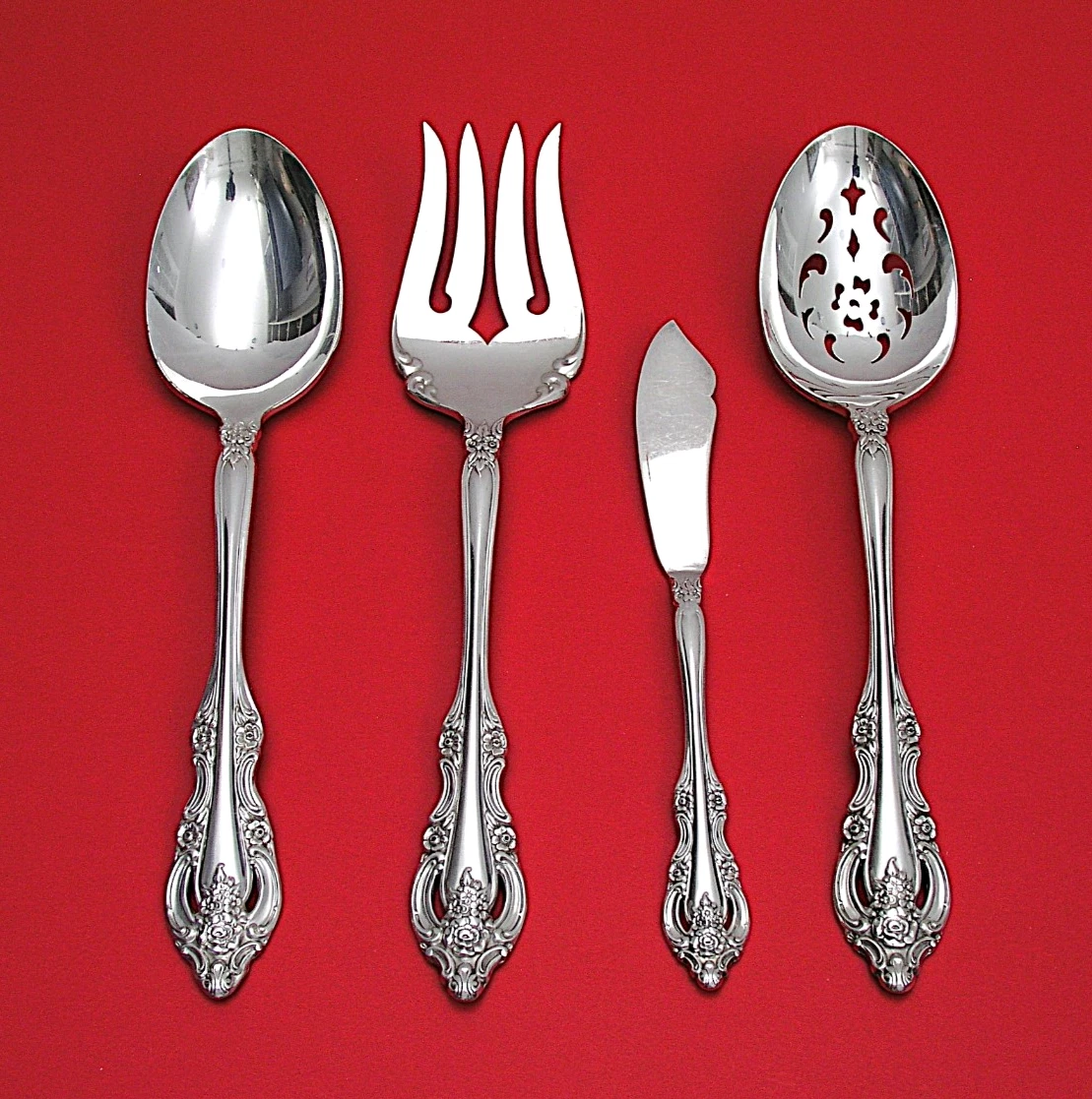 (4) ONEIDA SILVER ARTISTRY COMMUNITY SERVING PIECES - MEAT FORK, SPOONS, BUTTER