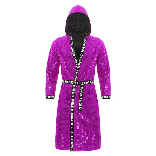 Men Shiny Sequins Adult Hooded Boxing Robe With Belt Halloween Cosplay Costume - Picture 27 of 63