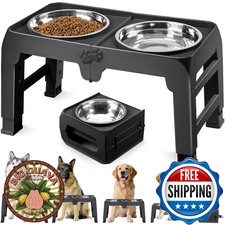 Elevated Dog Bowl Stand - 2 XL 10" Stainless Steel Bowls for Large Dogs