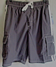 Kanu Surf Men's Size Medium Charcoal Mesh Lined Barracuda Cargo Swim Trunks NWT