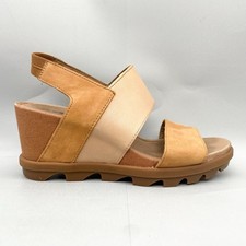 Sorel Womens 8 Joanie II Sandals Tan Leather Slingback Strappy Platform Wedge