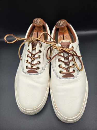 POLO RALPH LAUREN Vaughn Mens White Canvas Sneakers Shoes Sz 10.5 D Leather Lace - Picture 5 of 7