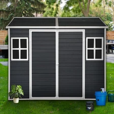 8X4 FT Outdoor Storage Shed,Waterproof Resin Garden Shed with Windows, Lockable 