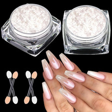 BISHENGYF Chrome Nail Powder - 【Super Mirror Effect】White Pearl Chrome Nail Powd
