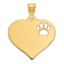 14k Yellow Gold Yellow Blank Heart with Cut-out Paw Print Pendant