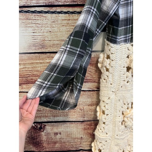 Ausgestellte Glockenärmel Flanell afghanische Upcycling Staubmantel Strickjacke kariert Blumen Einheitsgröße - Bild 5 von 6