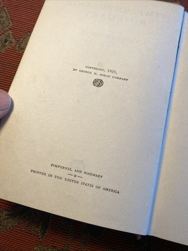 Pimpernel And Rosemary By Baroness Orczy 1925 Doran HC - Picture 9 of 13