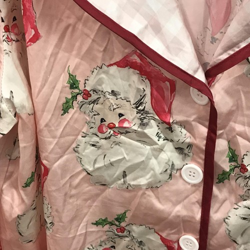 Weihnachtsmann Pyjama Set Damen XL rosa Satin 2-teilig Knopfleiste Oberteil Weihnachten - Bild 2 von 13
