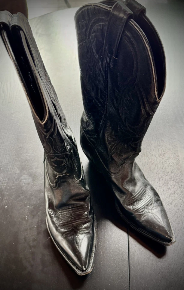 Tony Lama Botas Femininas de Couro Preto Cowboy Western 10M - Vintage, Usado - Imagem 4 de 4