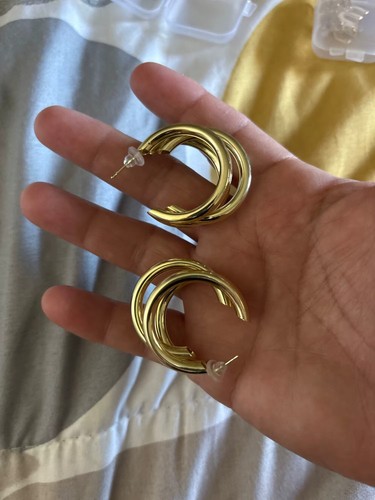 Trendige modische dreifach geteilte Schleife Huggie goldene klobige mehrlagige Creolen - Bild 7 von 7