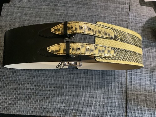 Alexander McQueen Wide Nappa Leather Black/Yellow, Buckle Belt New - Picture 3 of 3