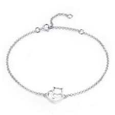 Cat Bracelet 925 Sterling Silver Plated Chain Bracelet Cat Lover Adjustable Kitt