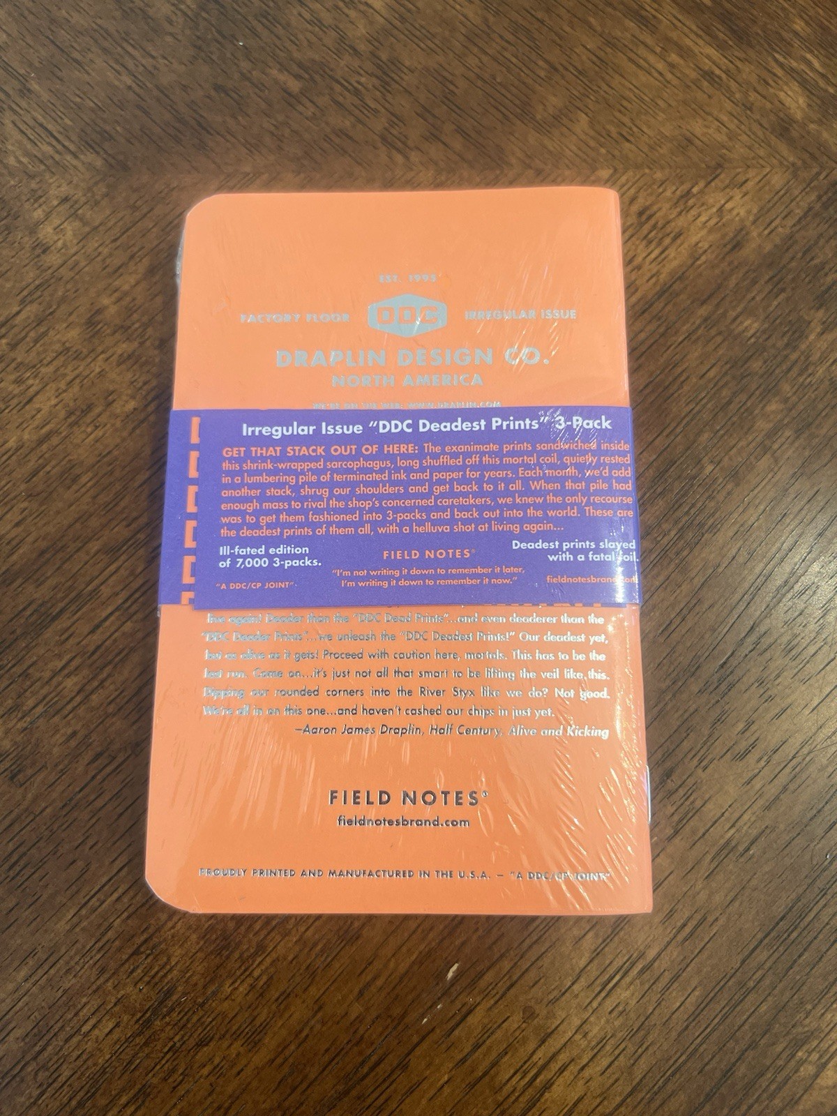 Field Notes Notebooks DDC Deadest Print New Sealed Pack 3 Notebooks 