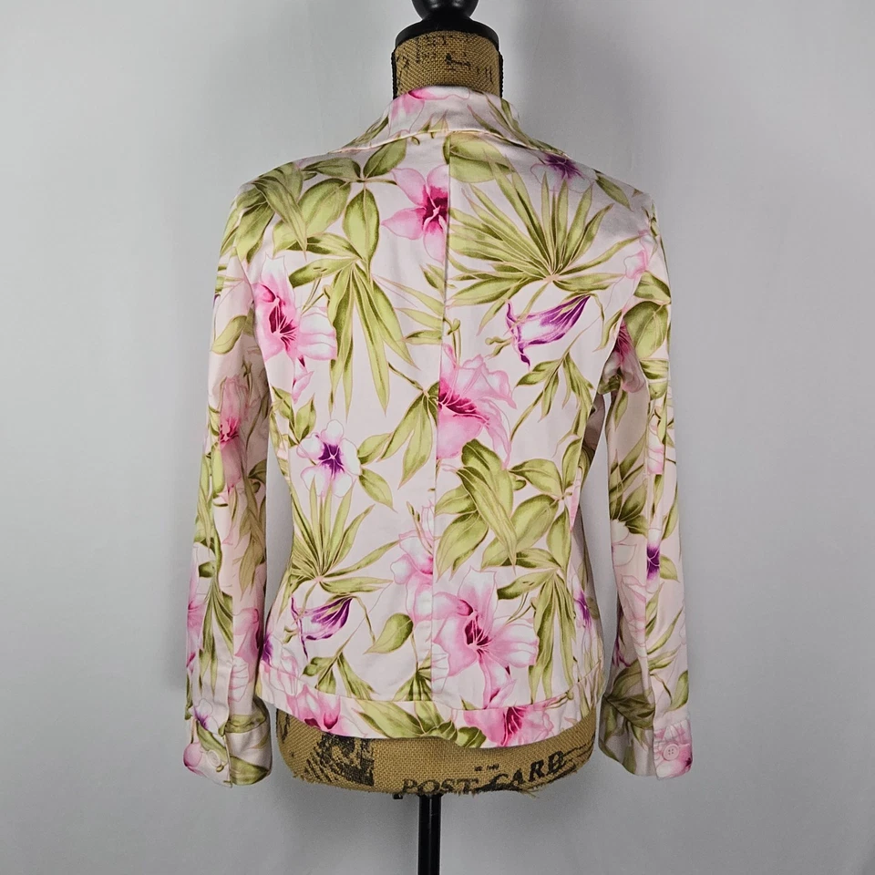 Y2K Jamaica Bay Petite Floral Blazer PL Pink Green Tropical Resort Jacket - Изображение 3 из 4