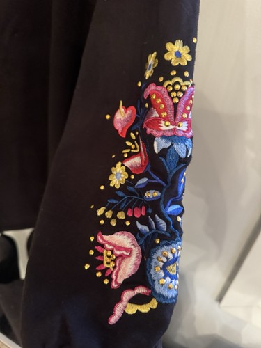 Quacker Factory bestickt Blumen Strass Tunika Top schwarz 3X Cottagecore - Bild 5 von 10