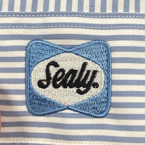Cutter & Buck Button Down Dress Shirt Blue Striped Mens Size XL Sealy Patch - Picture 3 of 9
