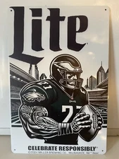 Philadelphia Eagles Miller Lite Beer Sign - Jalen Hurts - Cunningham Barkley