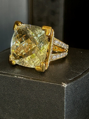 Colleen Lopez Cushion Cut Checkerboard Praisiolite 925 MLD Ring Size