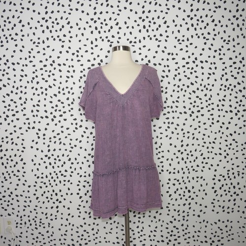 Soft Surroundings Purple Lily-Rose Boho Gauze V-Neck Tunic Top Women's Size M