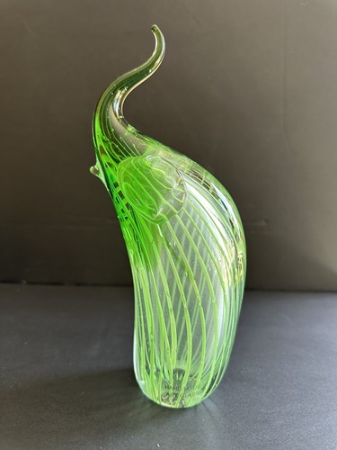 Vtg Art Glass Murano Style Elephant Figurine Green Cased Stripe Hand Blown 9” - Picture 6 of 17
