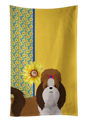 Summer Sunflowers Red and White Shih Tzu Kitchen Towel Dish Cloths Guest Hand