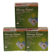 3x CVS Health Original Strength Allergy Relief 10mg / 30 Tablets Each. Ex07/2026