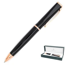 Impressa Ballpoint Pen - Black, 18K Rose Gold Trim, Refillable, Luxury Writing