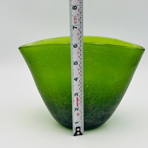 Vintage Murano Scavo Art Glass Vase Green Textured Mid-Century Handblown - Picture 8 of 11