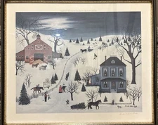 Linda Nelson Stocks - Bringing Home The Tree Signed Framed & Matted Under Glass