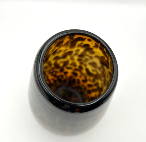 Blown Glass Vase Amber Tortoise Leopard Print Art Glass Home Decor - Picture 2 of 6