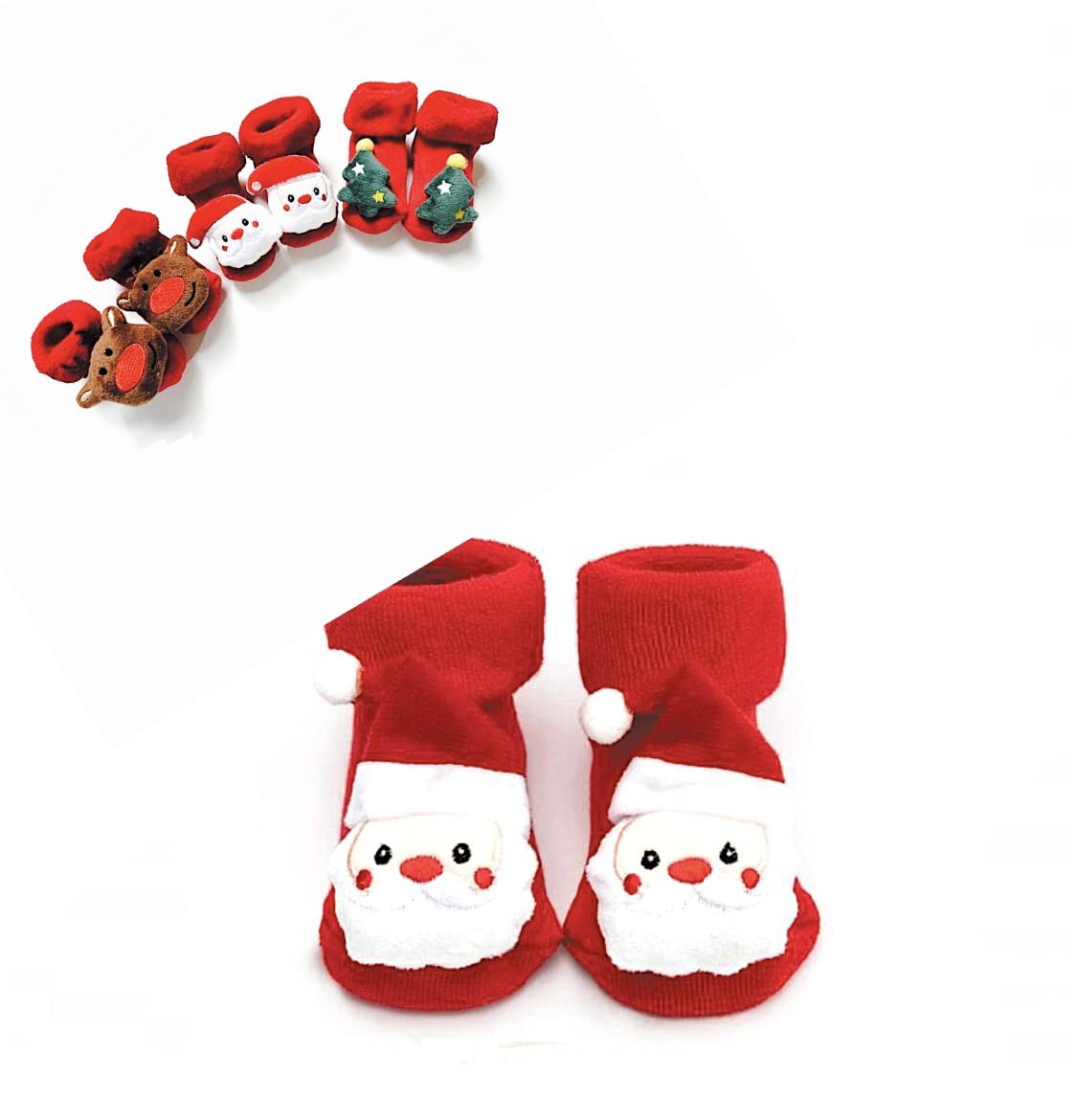 Calze Natalizie Neonato, Calzini Antiscivolo Bambino/Bambina, Unisex, 0-12 Mesi