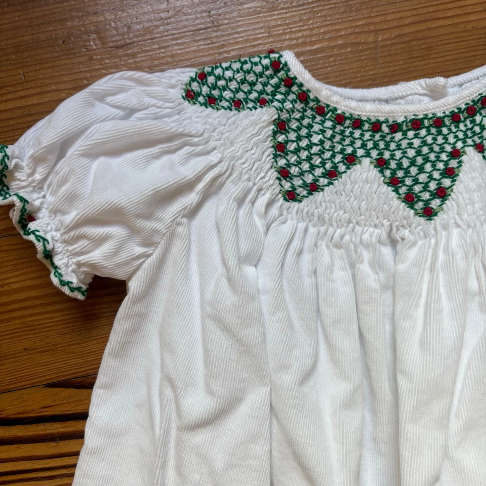 Vestido Royal Child Blanco Pana Verde Calado Manga Corta TALLA 18M Foto 3 de 4