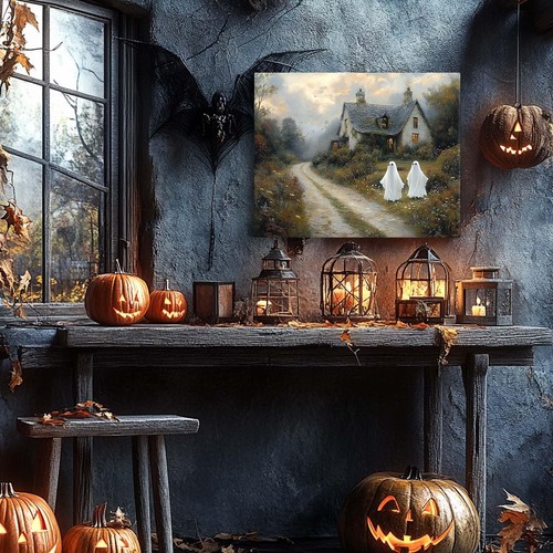 Decorazione da parete su tela Halloween fantasma che vaga nei quadri rurali stampa incorniciata - Foto 12 di 43