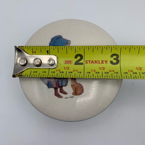 Vintage 70er Holly Hobbie blau Mädchen Kätzchen Steinzeug runde Schmuckschatulle Kleinigkeiten - Bild 6 von 6