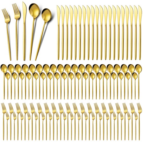 400 Teile Gold Edelstahl Utensilien Set Partygeschirr Besteck Set für 80...